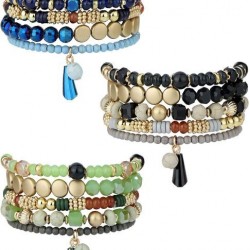 3 Sets Beaded Bracelets For Women Boho Multi-Layer Mix Beads Stackable Strand Stretch Bracelet Set For Teen Girls